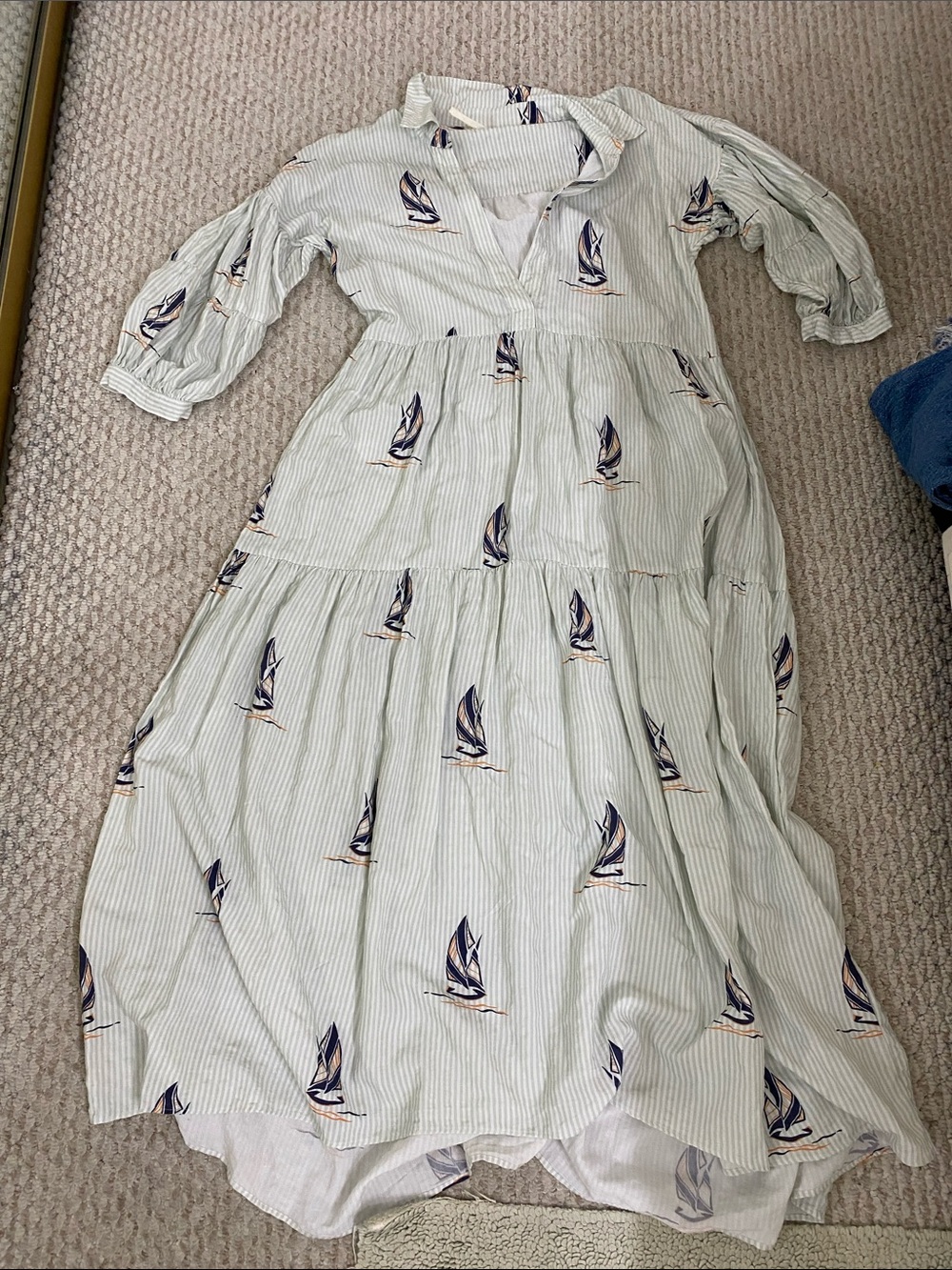 Anthropologie Light Green Striped Sailboat Tiered Maxi Dress